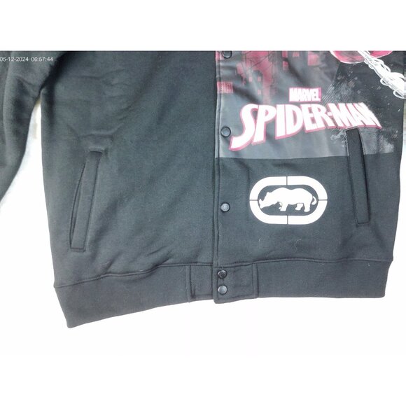 Ecko Marvel Spiderman Fleece Jacket Men's Size Large Black Varsity Graphic Snaps - Picture 2 of 6